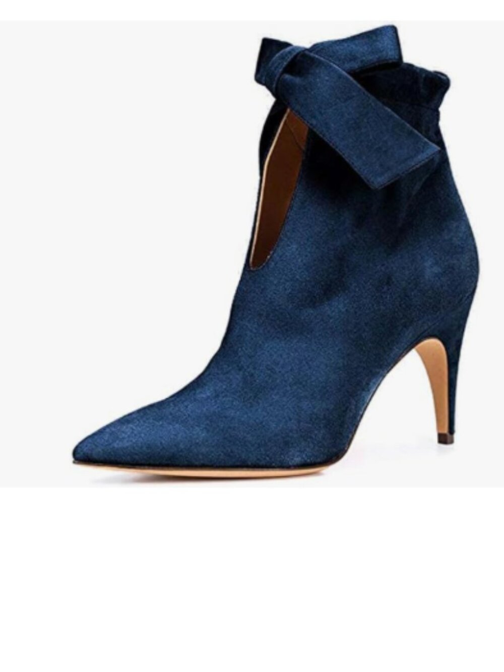 XYD Blue Pointed Toe Ankle Booties Dress Mid Heels Graceful Bow Pull-on Boots